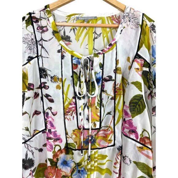 DANIEL RAINN FLORAL TIE NECK DROP WAIST BLOUSE - Picture 2 of 8